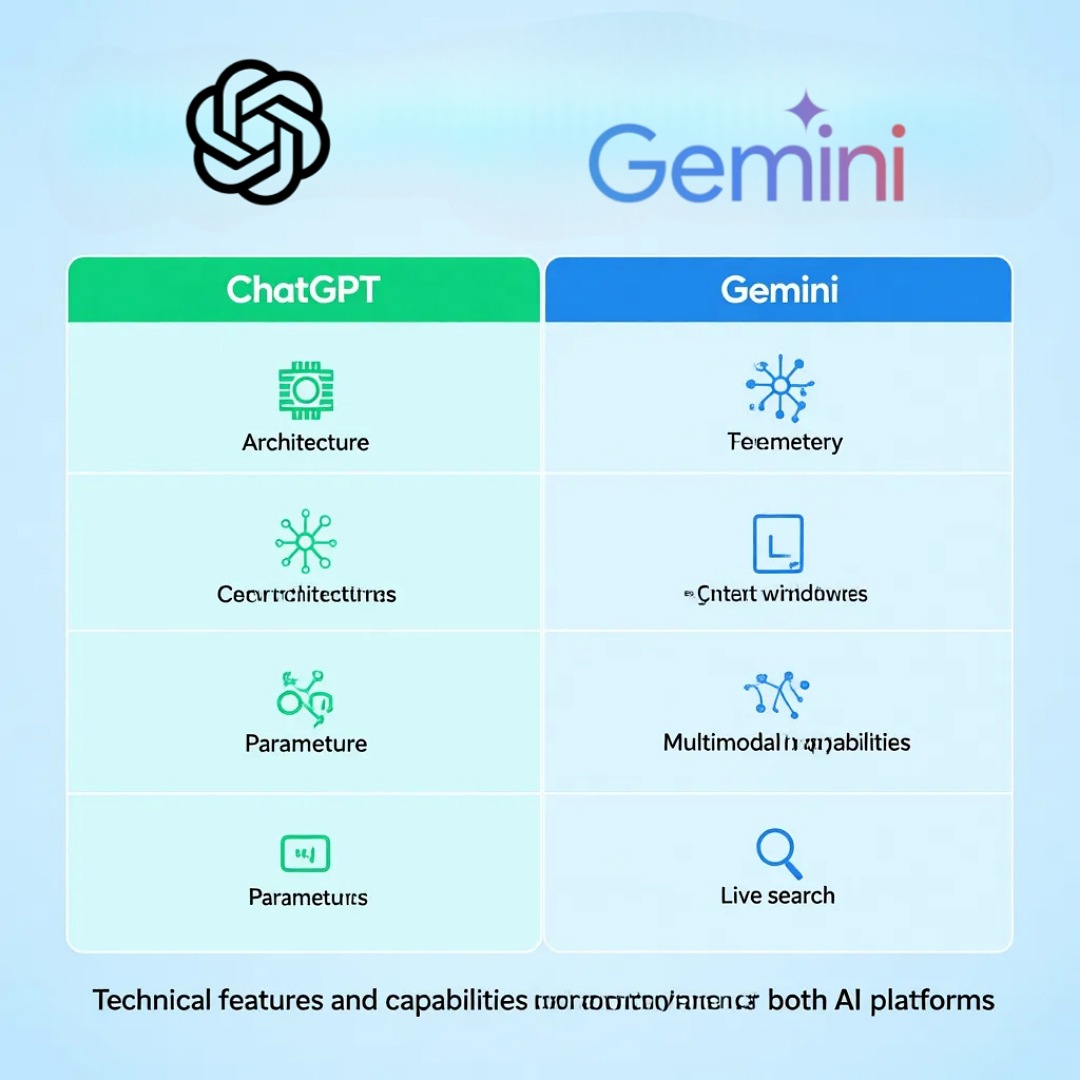 مقایسه ویژگی‌های فنی ChatGPT و Gemini