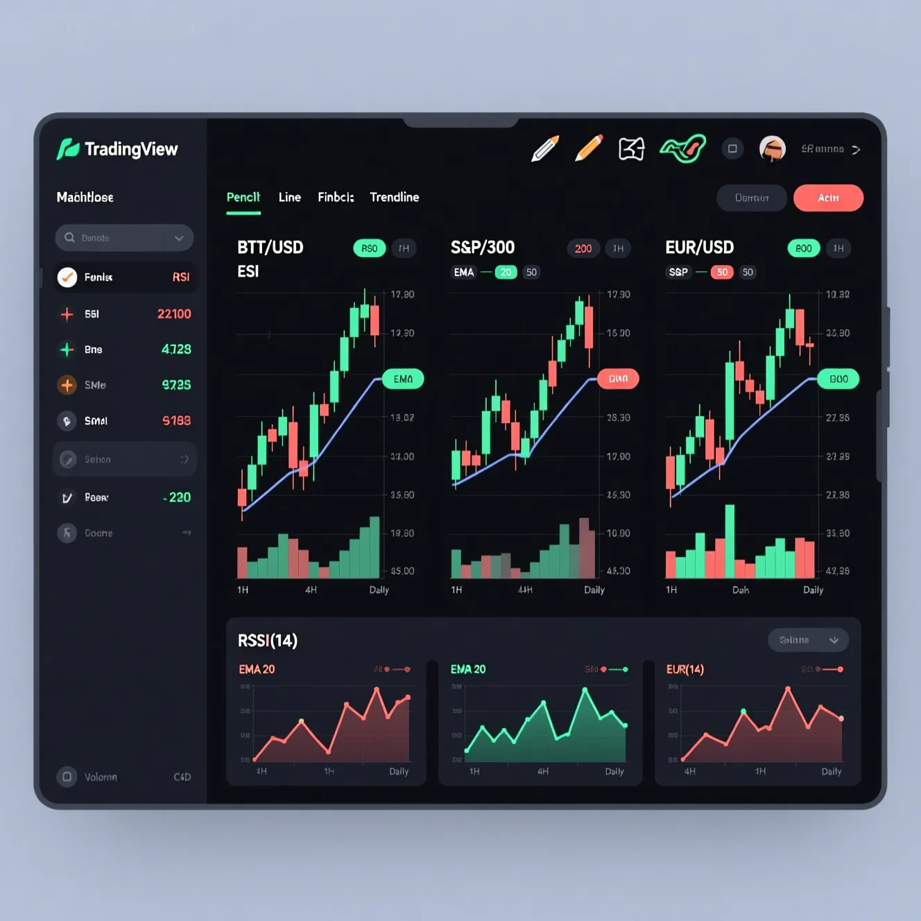 نمای کلی داشبورد TradingView